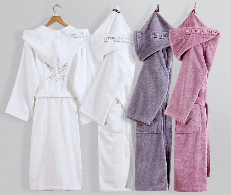 Махровый банный халат с капюшоном для мужчин и женщин, 100% хлопок, с вышитым логотипом