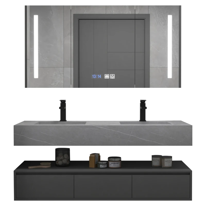 Euro Style Bathroom Floating Vanities Supplier Hotel 150cm Double Basins Sink Vanity Bath Cabinet