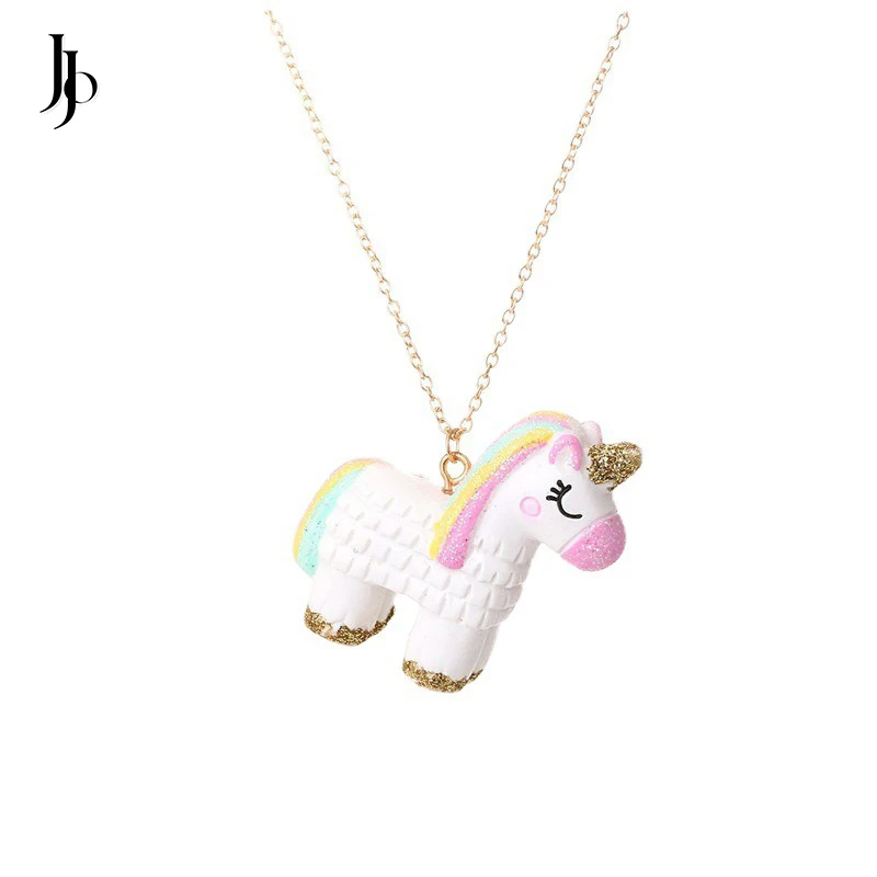 JOJO Fashion Cute Cartoon Rainbow Resin Unicorn Girls Kids Necklace Pendant Jewelry