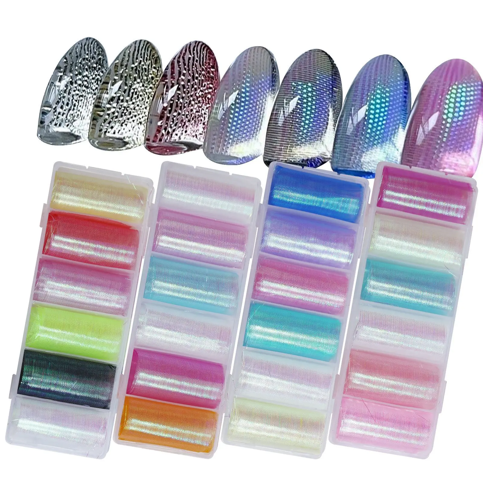 6Rolls Spring Summer Nail Foil Transfer Stickers Pink Blue White Lace Laser Foils Nail Art Supplies Paper Designs