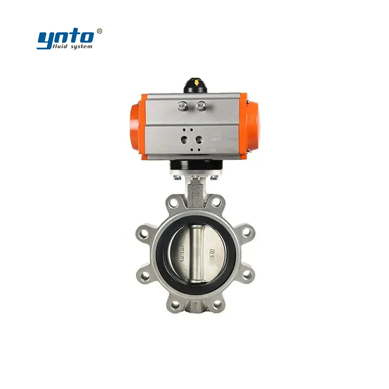 YNTO industrial LTD371X-150LBP Stainless Steel Lug Type Valve 3 4 6 inch Flow Control Ductile Iron SS Pneumatic Butterfly Valve