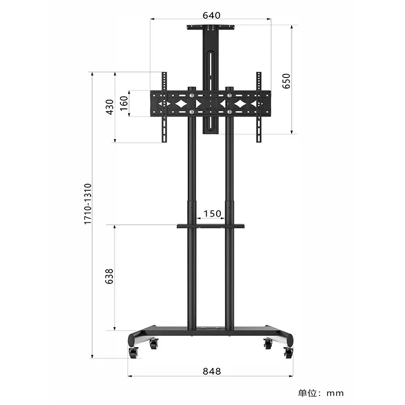 Best Seller Television Monitor TV Mobile Cart Suporte de TV Removvel Com Rodas Rolling Floor Stands Drop Down Lift With Wheels