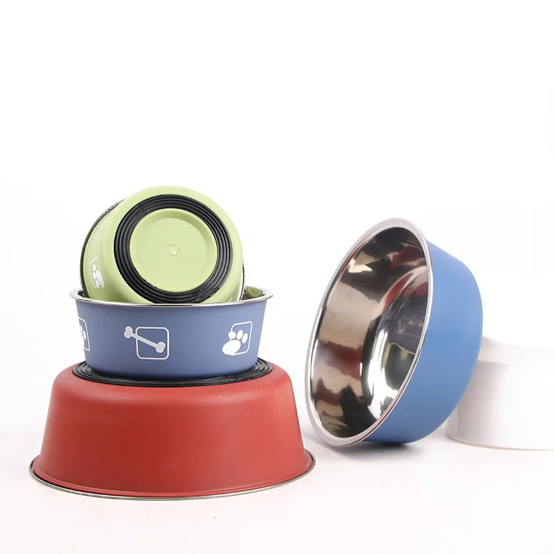 Stainless steel Pet Bowl With Anti-skid Silicone Various Sizes Puppy Cats Bowls Drink Food Water Dish Feeder