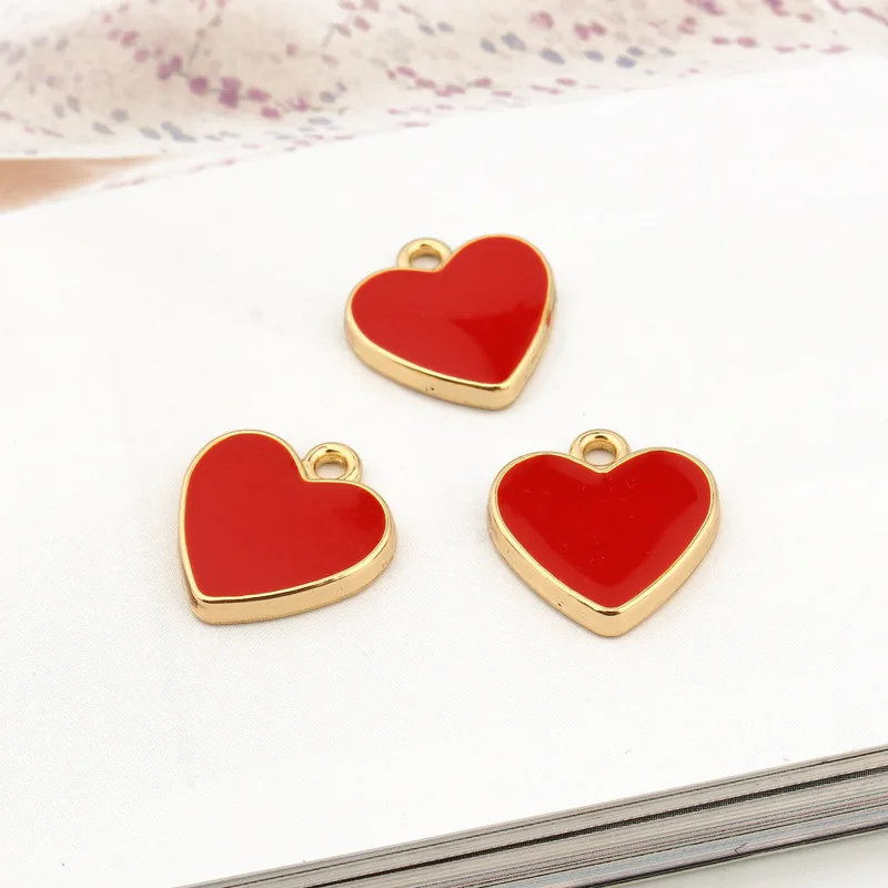 Bulk Order Diy Jewelry Accessories K Gold Color Enamel Pendant Bracelet Pendant Handmade Material Red Love Heart Pendant Charms