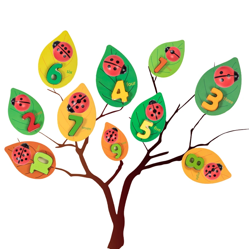 New English Math Counting Teaching Aids Ladybug Shape Number Matching Game Color Cognition Wooden Montessori Educational  Toys