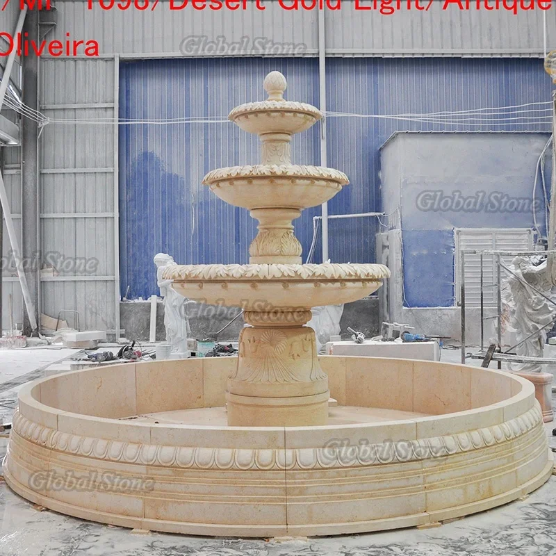 Hand Carved Large Outdoor Garden White Grey Granite Stone Pool 3 Tier Marble Water Fountain