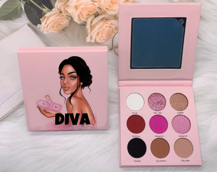 Bestselling 9 Eye Shadow Palette Custom your own brand colors, square microgloss makeup, rich pigments, low MOQ, no label, fast