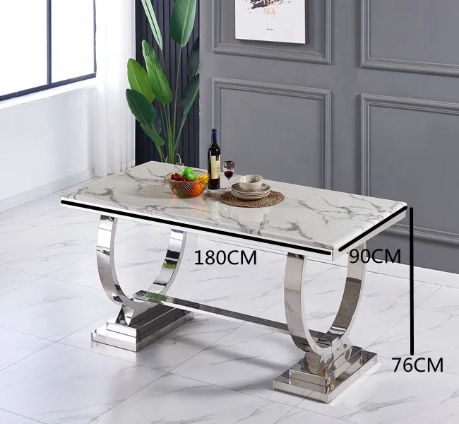 Luxury white marble dining table hot selling Furniture Dining Room Table Stainless Steel Base Dining Table