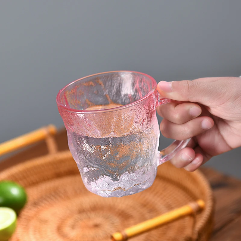 Модная Бытовая чашка для воды молока сока скандинавский Ледниковый узор термостойкая цветная стеклянная с ручкой