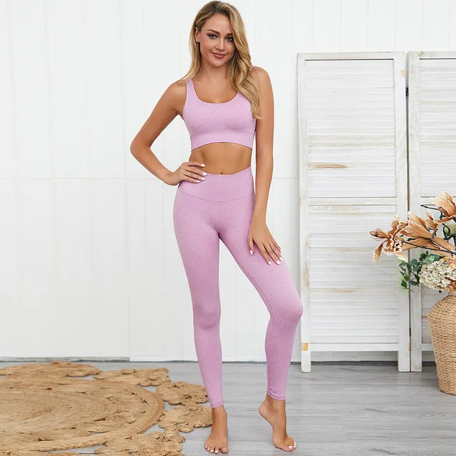Hot 2PCS Seamless Yoga Sets Women Gym Fitness High Waist Leggings+Bra pads Running Sportswear Pants Gym Sets Custom Logo
