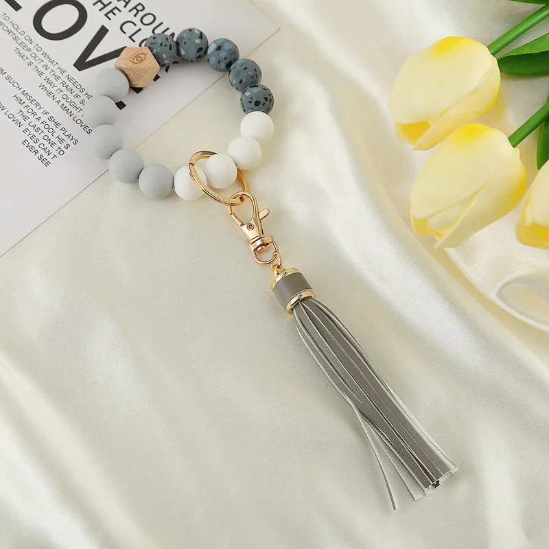 Bridesmaid Gift Hands Free Trendy Round Bracelet Wristlet Custom Name Silicone Beaded Wristlet Keychain