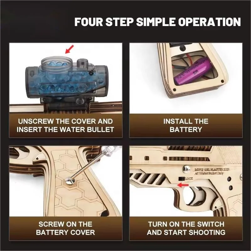 New Arrival Educational Assemble Toy Water Bullet Gun Adult Kids Wooden Gel Blaster Handmade DIY Puzzle Toys