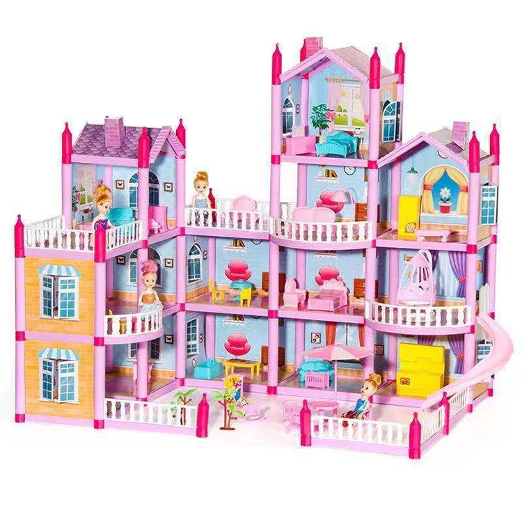 Zhoya DIY Baby Dollhouse Little Girls Funny House Child Pretend Play Building Toys Plastic Doll House With Furniture