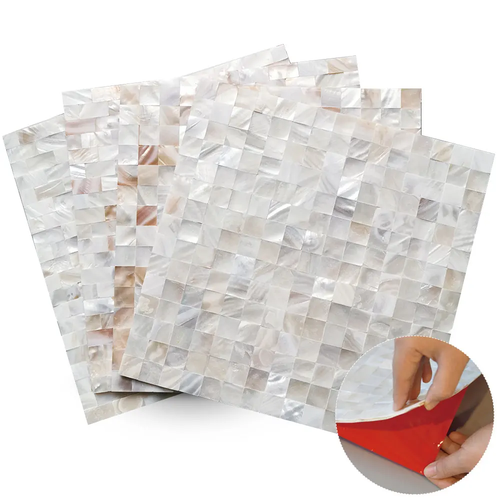 
art 3d self adhesive peel and stick mother of pearl backsplash shell mosaic tile 