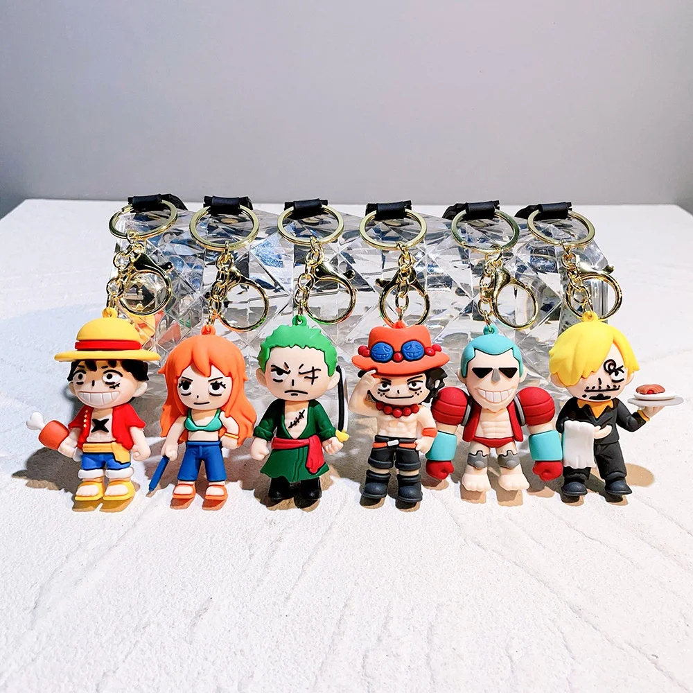 Hot Sale 3D PVC Rubber Luffy Key Chain Cute Cartoon Chopper Key Ring Luffy Pendant Keychain Toys For Backpack Bag Hanging