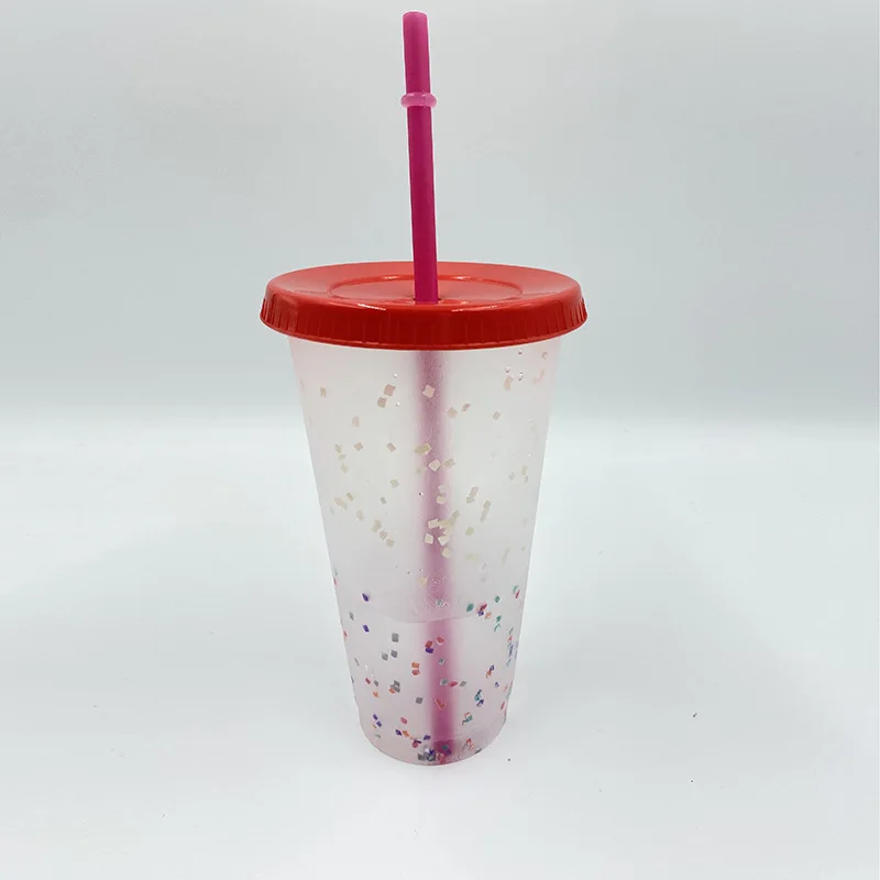 Colorful PP plastic color-changing cup rainbow cold water temperature-sensitive custom color changing plastic cup with lids
