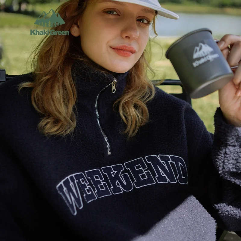 INF KG Turn down Collar Print Embroidery Letter Sweatshirt Zipper Autumn Polar Fleece Sweatshirt