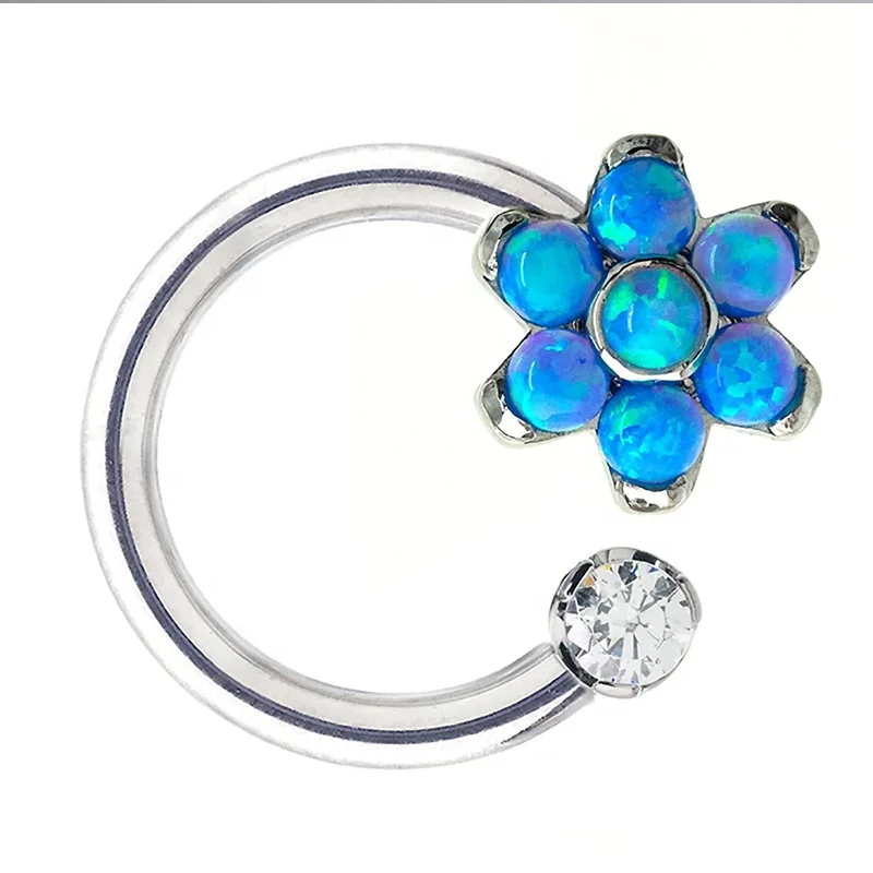 New G23 Titanium Flower Crystal Circular Barbell Custom Colors Horseshoe Rings Nose Earrings Cartilage Piercing Jewelry