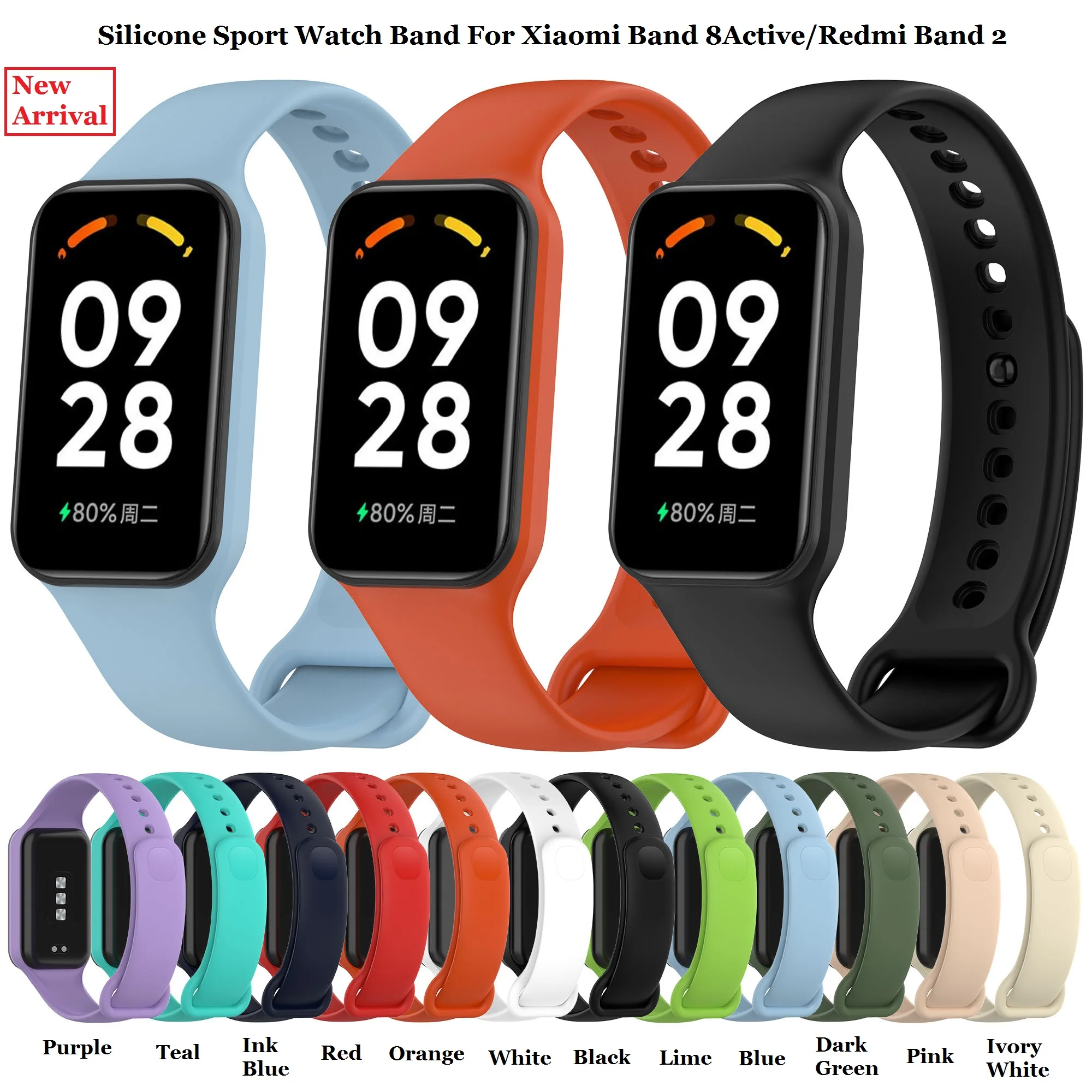 Replacement Sport Bracelet Silicone Watch Strap for Redmi Band 2 Xiaomi smart Band 8 Active