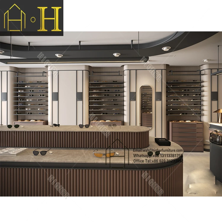 Customized wall mount eyeglass display sunglass shop interior design optical design shop
