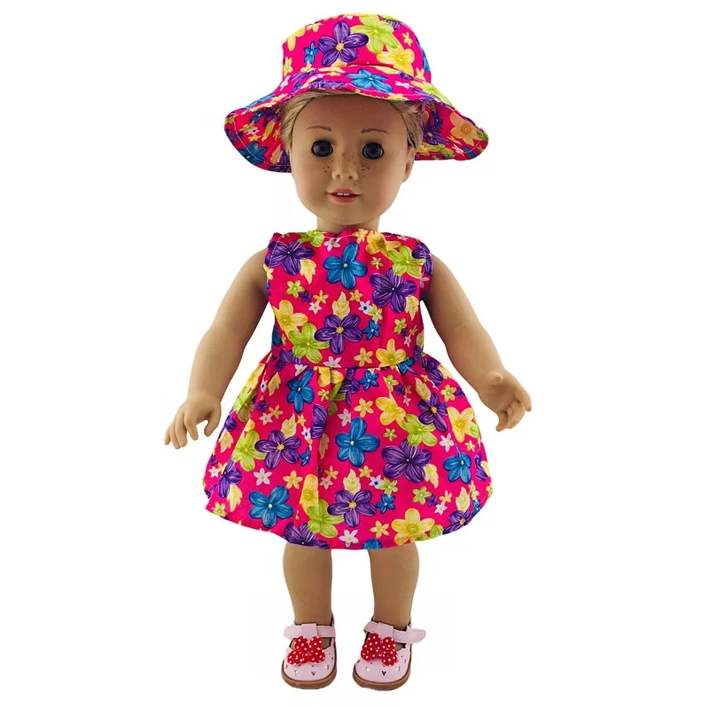 2022  daily different styles doll clothes 18 inch beautiful doll pink dress clothes with hat