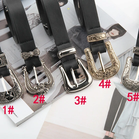 Factory direct sales new product spot European and American style metal western buckle three-piece belt