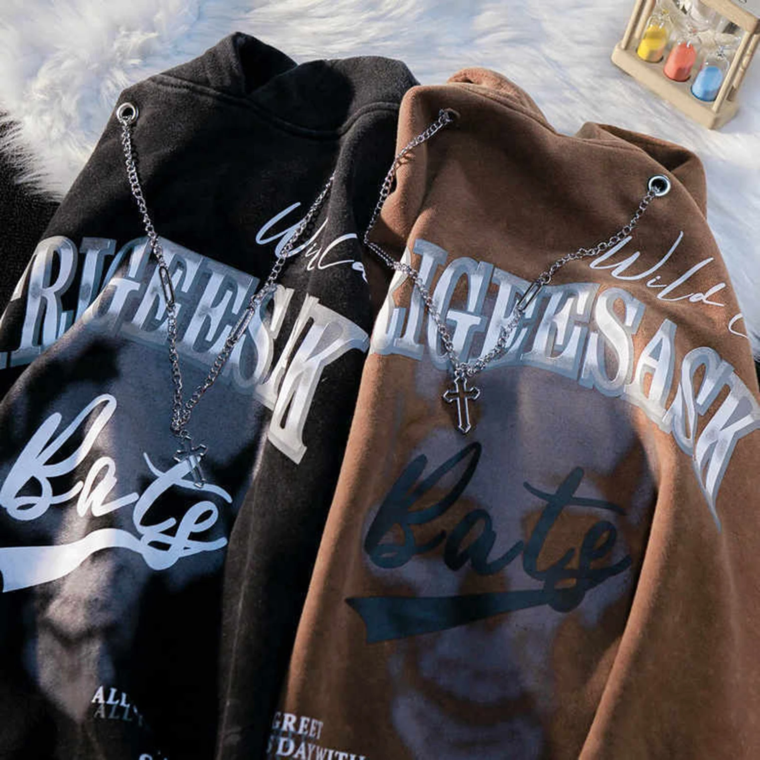 Street Custom Apparel Manufacturer Washed Hanging Chain Oversized Hoodie For Man