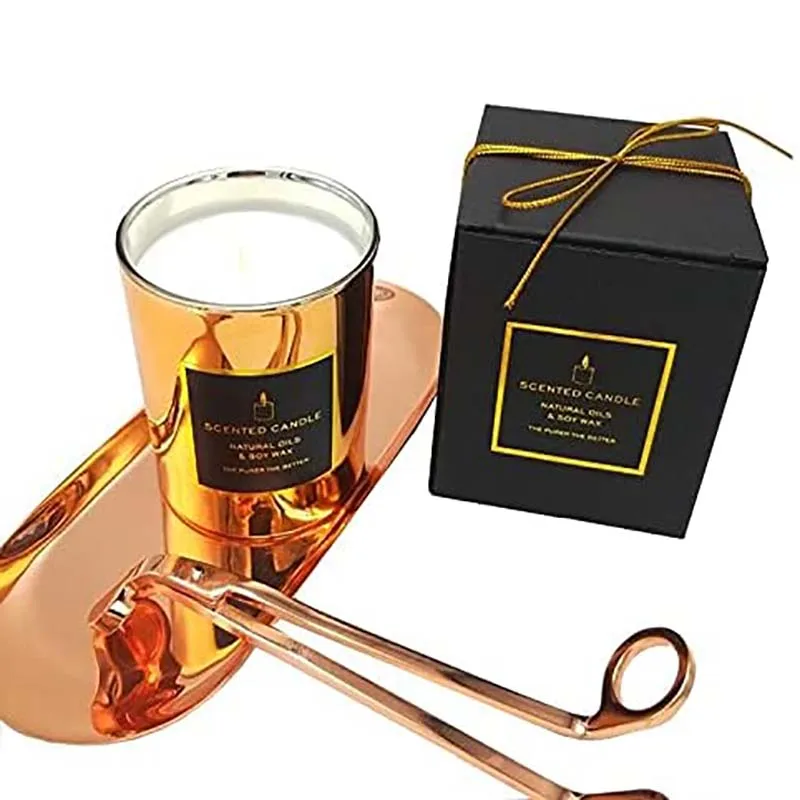 New Luxurious Highly Strong Scented Natural Soy Golden Metal lidded Rose Gold Glass jar Relaxing Aromatherapy Candle