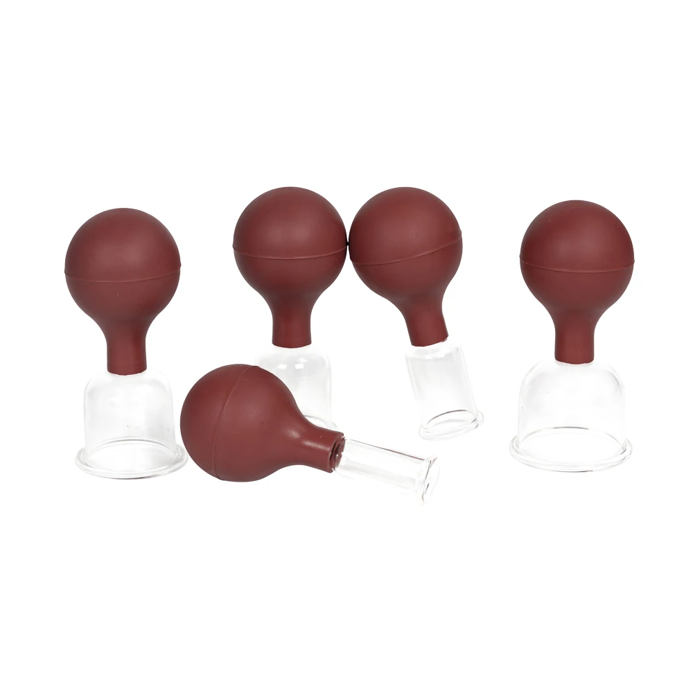 Traditional Chinese Suction Cupping Vacuum Massage Therapy Set Rubber Ball Glass Vacuum Cupping Jars 5 Cups/Set