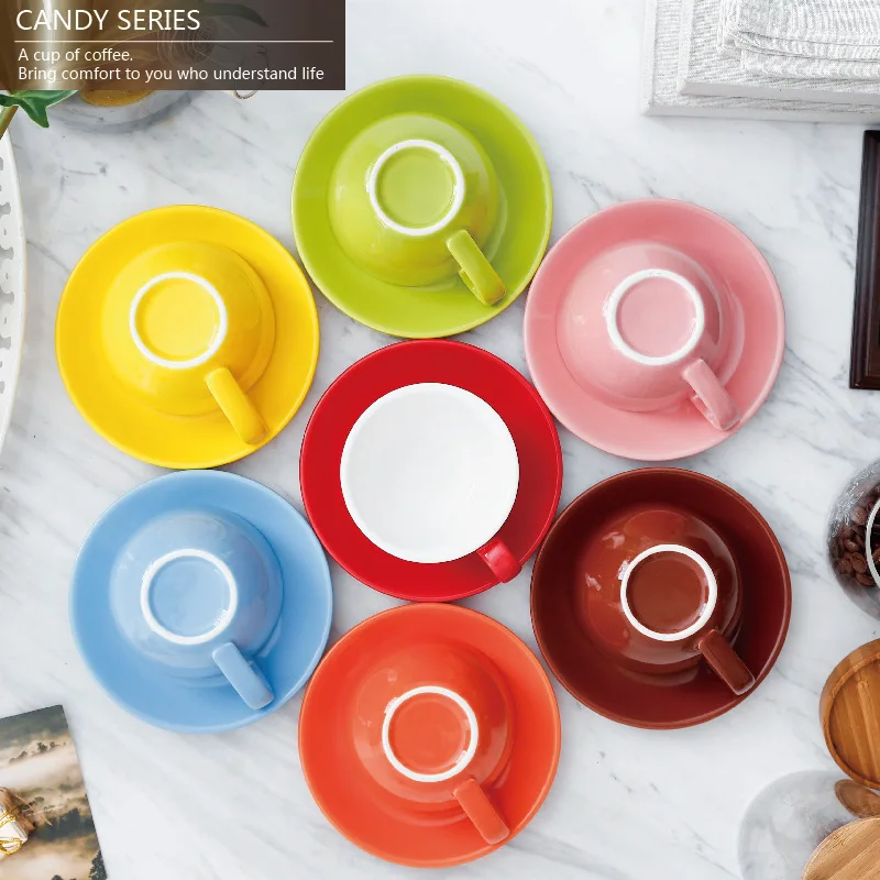 Assorted Colors 200ml/7oz Espresso Cappuccino Latte coffee cup and saucer sets