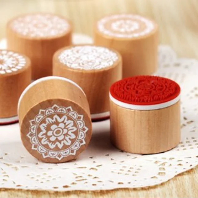 DIY Vintage Wish Stamp Wooden Rubber Stamp Floral Pattern Luck Stamps Scrapbook Crafts gifts 6pcs a set
