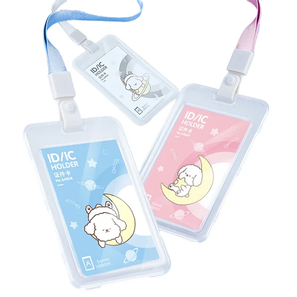 New transparent PP double sided display removable neck lanyard and retractable badge drum ID clip set