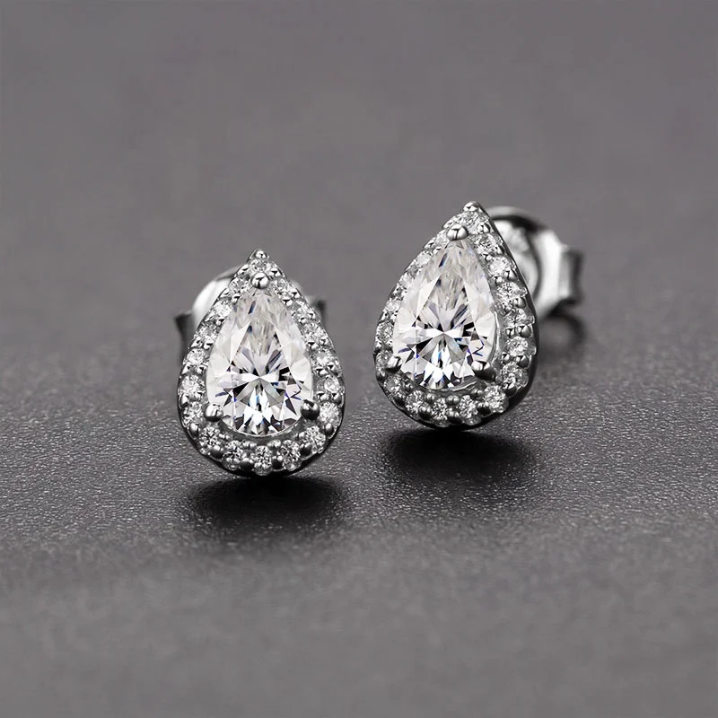 HL06T Abiding Wholesale Pear Cut 1 CT DEF Moissanite Halo 925 Silver Women 3 Pieces Jewelry Set With Gra Certificate