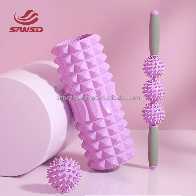 Sansd 33/45cm High Density Sports Roller Wholesale Custom Hollow EVA Foam Roller Fitness Muscle Massage Soft Net Fitness Roller