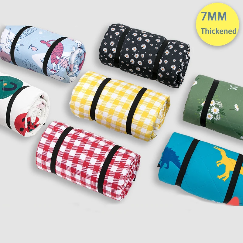 Washable Roll up Picnic Blanket Custom Mat with Leather Strap Handle Canvas Foldable Padded Large Beach  Mat Rug Camping Mat