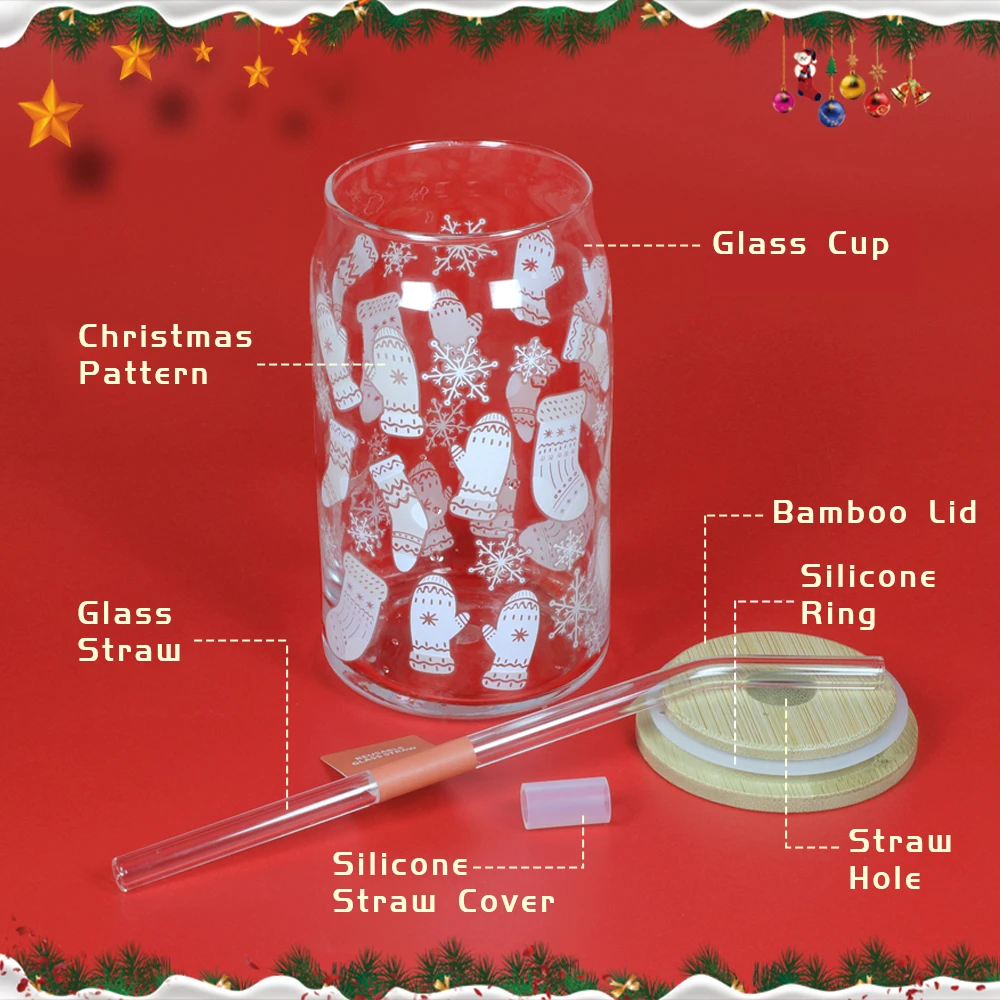 Stock Juice single wall glass tumbler drink 16oz coffee can glass cup with bamboo lid and straw