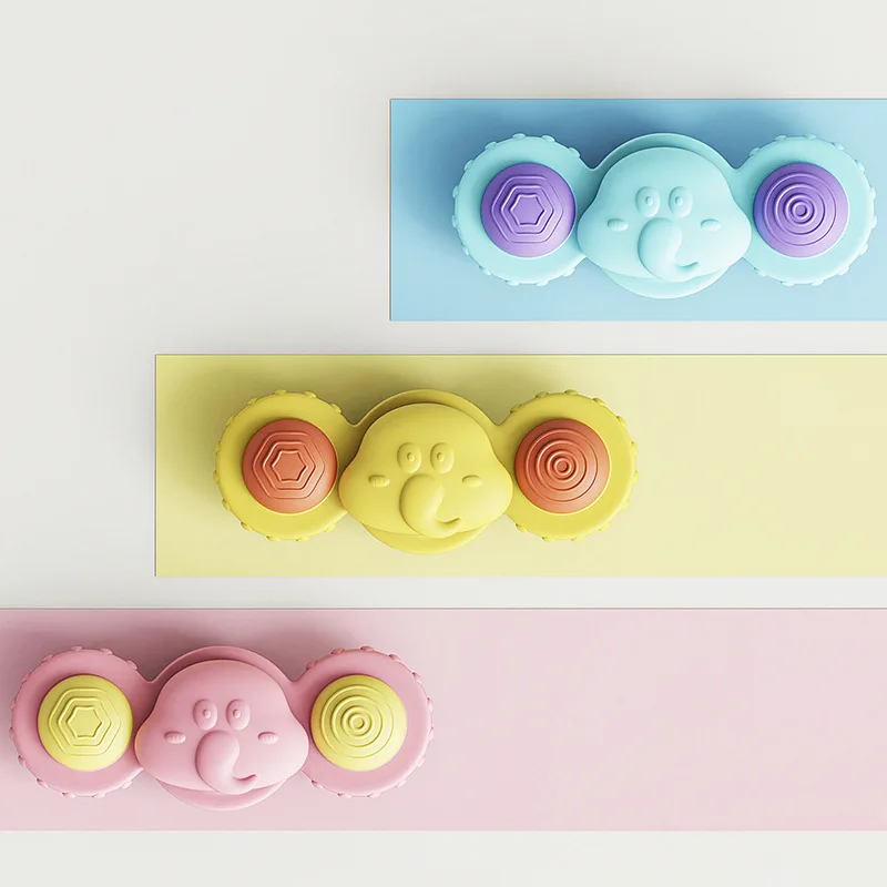Food Grade Silicone Sensory Teether Toys For Baby 6 12 18 Months Suction Cup Spinner Toys Spinning Tops Bath Toys
