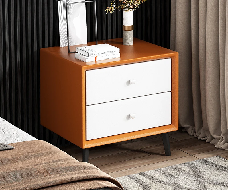 Bedside table light luxury bedroom simple modern leather bedside table high-end small gray blue