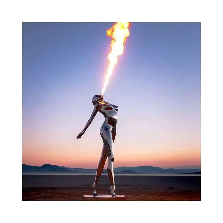 Outdoor Garden Large Abstract Metal Stainless Steel Kinetic Sculpture with fire