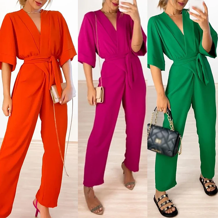 5 Color Rompers Womens Jumpsuits Ankle Length Pants Casual Loose Female Summer Fashion Ruffles Jumpsuit Sexy