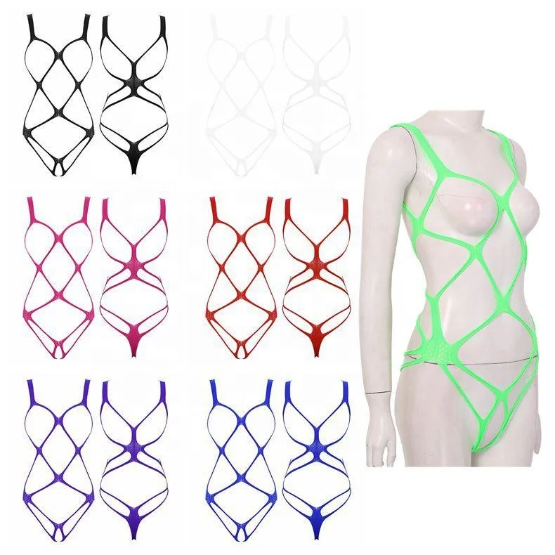 Womens Hollow Out Fishnet Babydoll Chemise Lingerie See-through Stretchy Mini Bodystocking  Lingerie