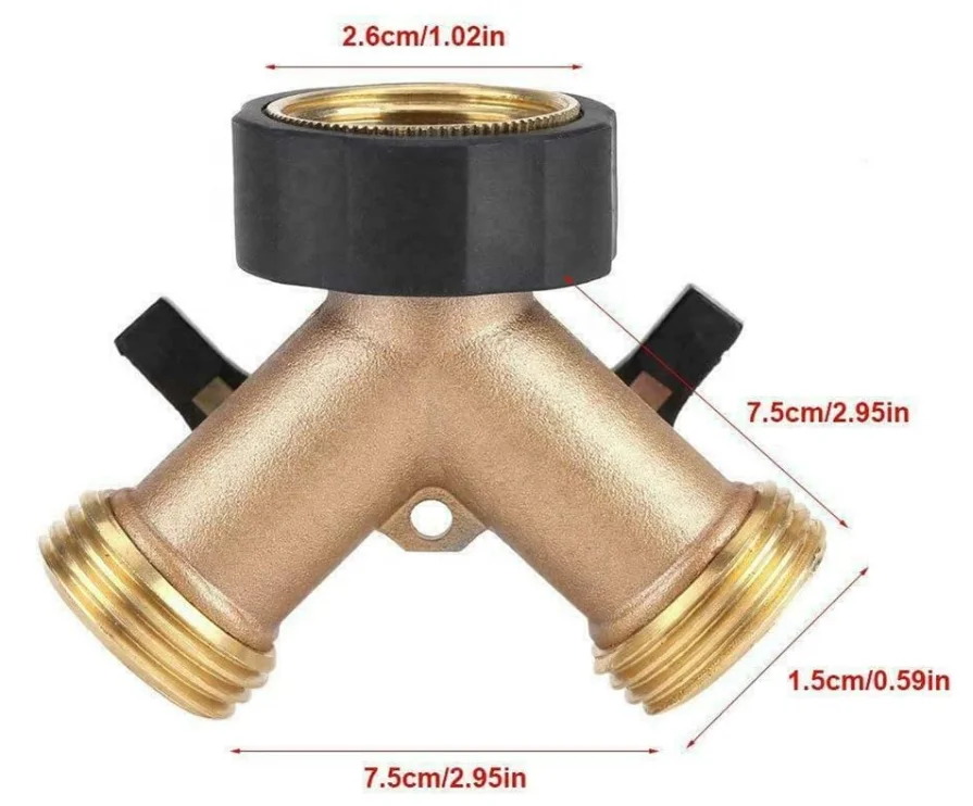 2-Way Hose Distributor Garden Irrigation Distributor  Brass Connector Converter Garden Water Pipe Diverter Y type