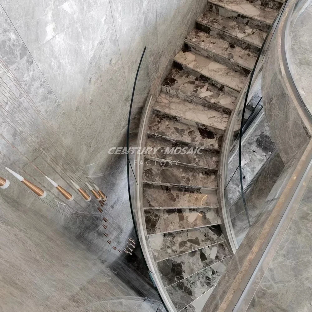 Centurymosaic Custom Modern Marble Staircase Designs Home Stair Natural Stone Round Spiral Staircase Indoor