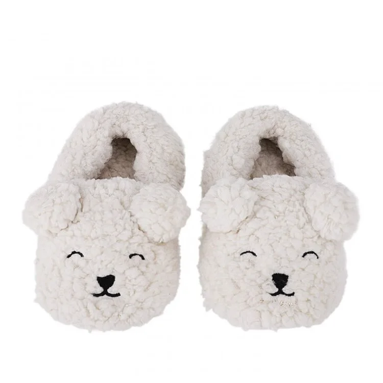Soft Cozy Non slip Plush Winter Warm Toddler White Lovely Cartoon Dog Indoor Fleece Cute Baby Girls Slippers