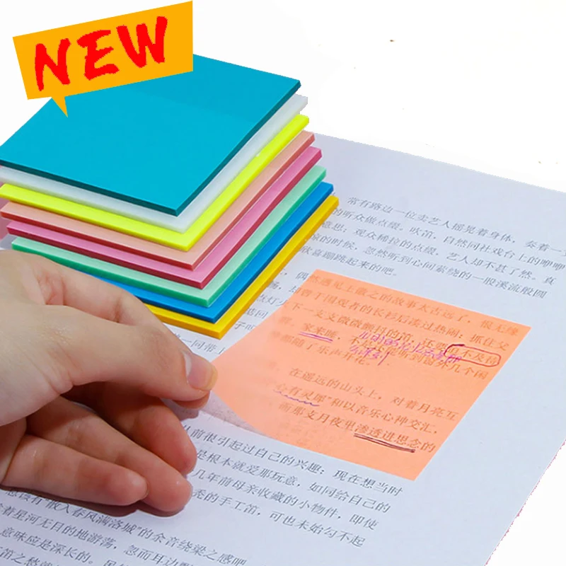 Custom LOW MOQ 2024 colorful PET sticky index markers transparent sticky notes strips for student office school supplies memo pads