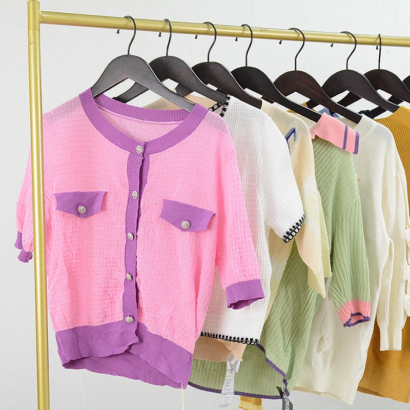 fashion ladies short sleeve sweater knit shirt top blouse used clothes bales second hand sweaters for women