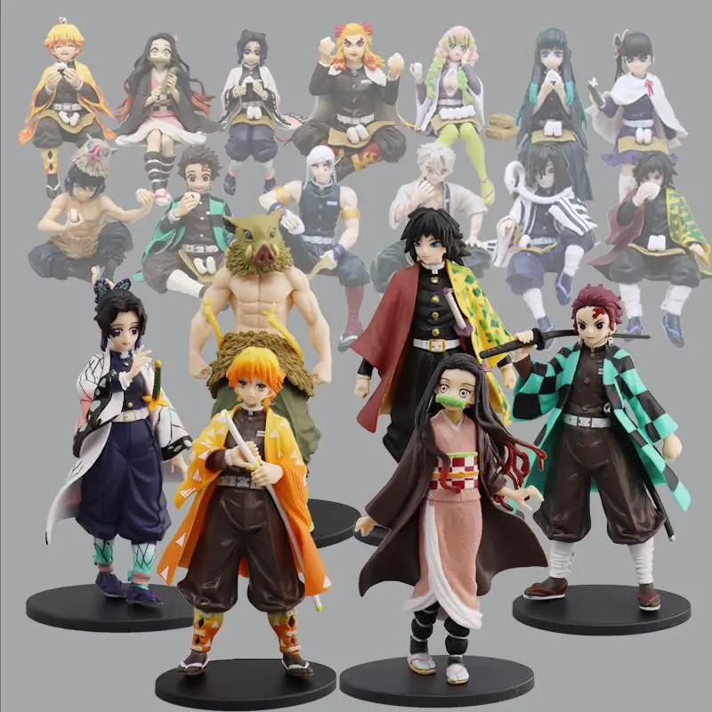 Anime Demon Slayer Figure Kamado Tanjirou Nezuko Action Figures PVC Model Toys Zenitsu Figurine Inosuke Kimetsu No Yaiba Figura