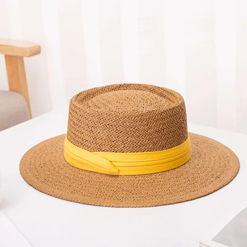 Wholesale New Style Outdoor Beach Flat Top Fashion Large Brimmed Sun Straw Summer Hats Wide Brim Large Brim