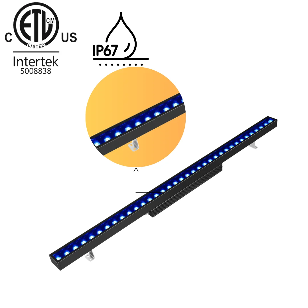ETL cETL CE IP67 Waterproof listed 5 Years Warranty AC120-277V 32W to 72W Flexible Smart Led Wall Washer Light with RF Remote