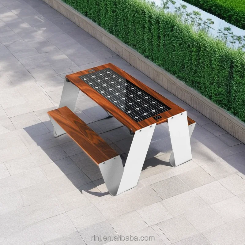 Solar Garden Bench with LED Lights Charger Wifi Bluetooth Audio Modern Smart Charging Bench Outdoor Solar Bench